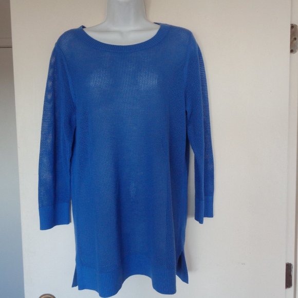 T by Talbots Women's Blue Open Knit Crew Neck Sweater Medium - Picture 4 of 5